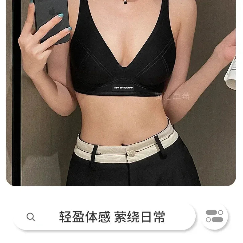 MOYISU Lingerie Women's Summer Traceless Small Bra Pull Together No Underwire Jelly Bar Soft Support Tuck Back Bra Cover