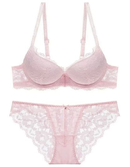 Hollow Lace Floral Sexy lingerie set Bow Padded Push Up women's bra Suitable for Small Busts sexy bras and panties