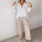 Elegant Office Lady Casual Suit Fashion Solid Long Sleeve Lapel Shirt Elastic Waist Print Trousers Two Piece Set 2024 Autumn New