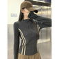 Women's Retro Short Fit Half Zip Long Sleeve T-Shirt Trendy