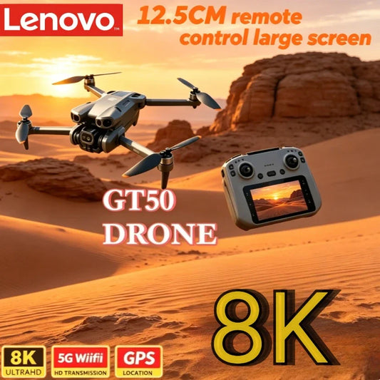 Lenovo GT50 GPS Foldable Drone 8K Dual Camera 5G WIFI FPV Brushless 12.5cm Screen RC Optical Flow Quadcopter Drone
