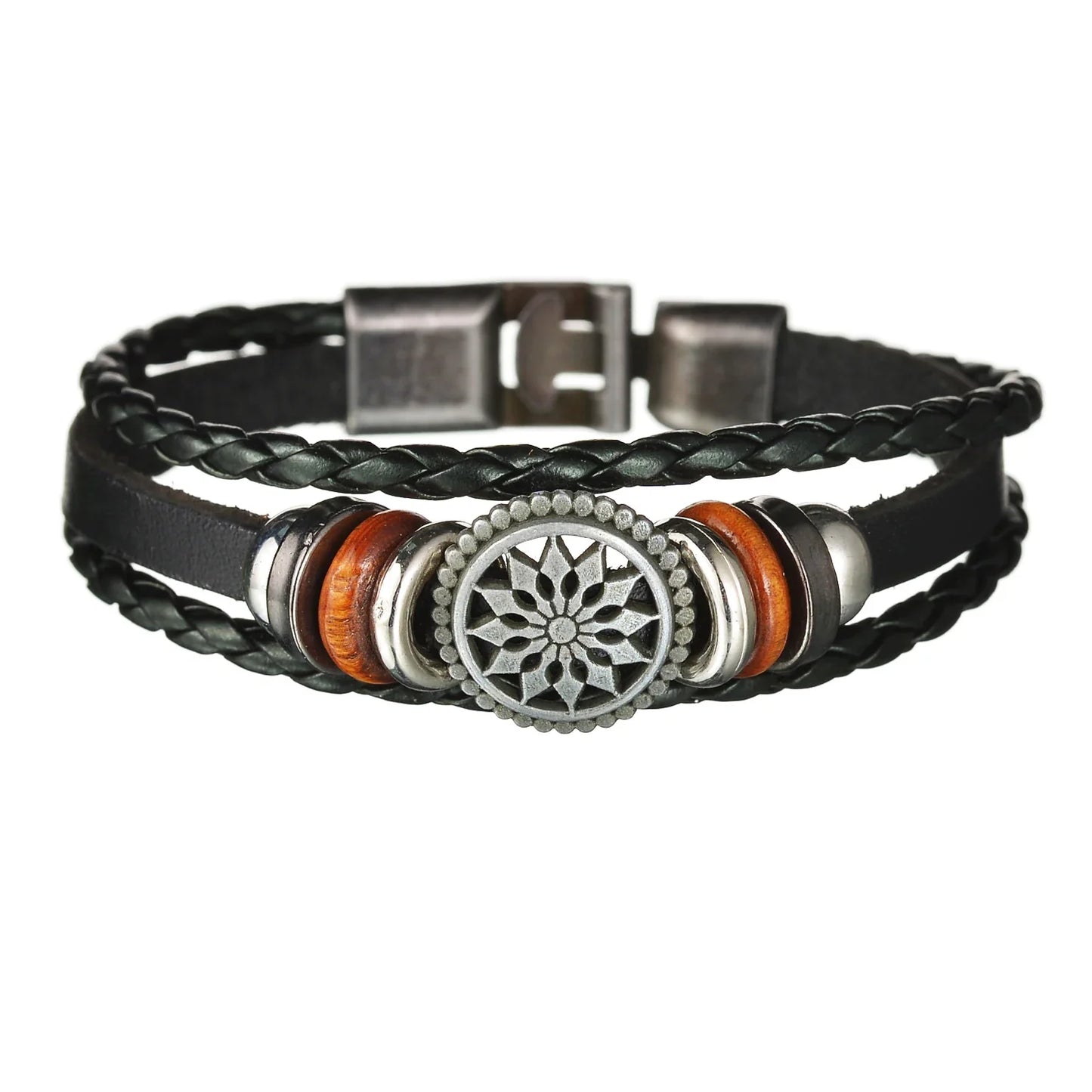 New Trendy Retro 4pcs/Set Bracelets & Bangles Men's Multilayer Black Leather Jewelry Charm Pulseiras Boyfriend Wristband