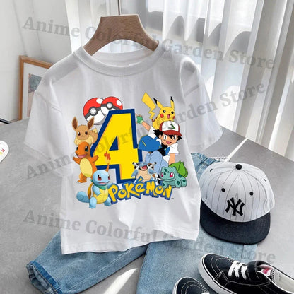 Anime Pokemons Kawaii T-Shirts for Children Pikachu Cartoon Number