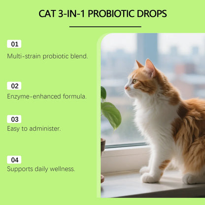 3 in 1 Cats Probiotics Drops Gut Immunity Digestive Support Beneficial Bacteria Allergy Itch Relief All Cats Multivitamin Liquid