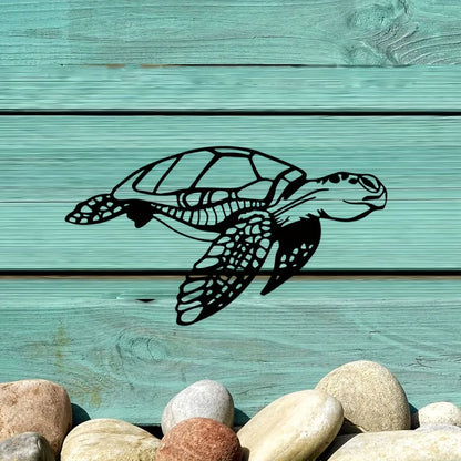 Black Metal Sea Turtle Wall Art - Perfect Beach Theme Decor for Living Room. Stunning Beach Wall Decorations