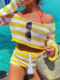 Women's Knit Off Shoulder Crop Top & Shorts Set