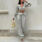 Ruffled Trousers Short Tops Two-piece Set Spring Summer Women's Long-sleeved Waist Casual Fashion Trousers Set Костюм Женский