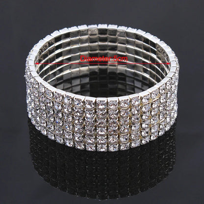Classic Multiple Shining Rhinestone Crystal Stretch For Women Girls Bridal Wedding Wristband Elastic Bracelet Gold Silver Color