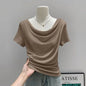 Summer Thin One Shoulder Short Sleeved T-shirt Feminine Temperament Summer Irregular Slim Fit Spicy Top Women Clothing