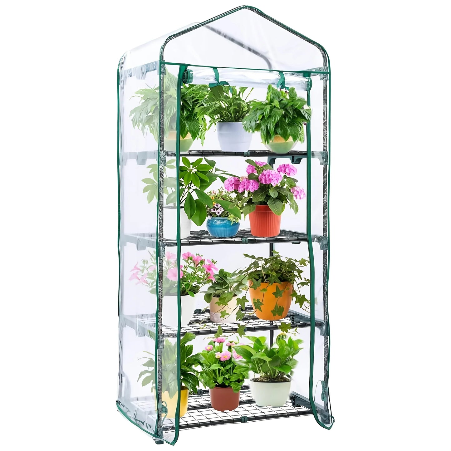 4 Tier Mini Greenhouse, Portable Greenhouse with Rust-Resistant Frame and PVC Cover for Winter Garden Patio Backyard Porch