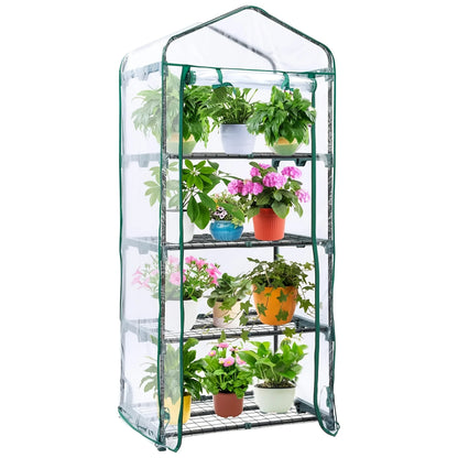 4 Tier Mini Greenhouse, Portable Greenhouse with Rust-Resistant Frame and PVC Cover for Winter Garden Patio Backyard Porch