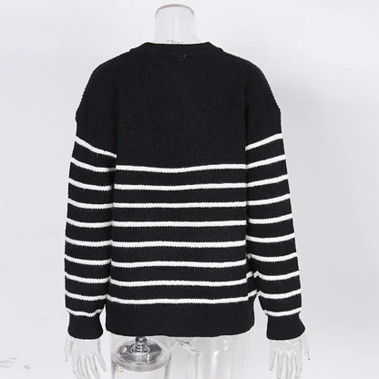 Spring Women Sweater Striped O-neck Long Sleeve Warm Thick Sweaters Female Spring New Trendy Elegant Casual Ladies Clothes