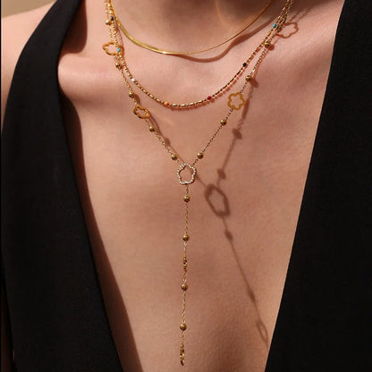 Premium Stainless Steel Long Necklace Trendy Pig Nose Style Y Shape Drop Pendant Waterproof Necklace for Women Girls Jewelry
