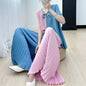 Blouse Pants Suit Women Summer Youthful Pleated Tie-Front Delicate