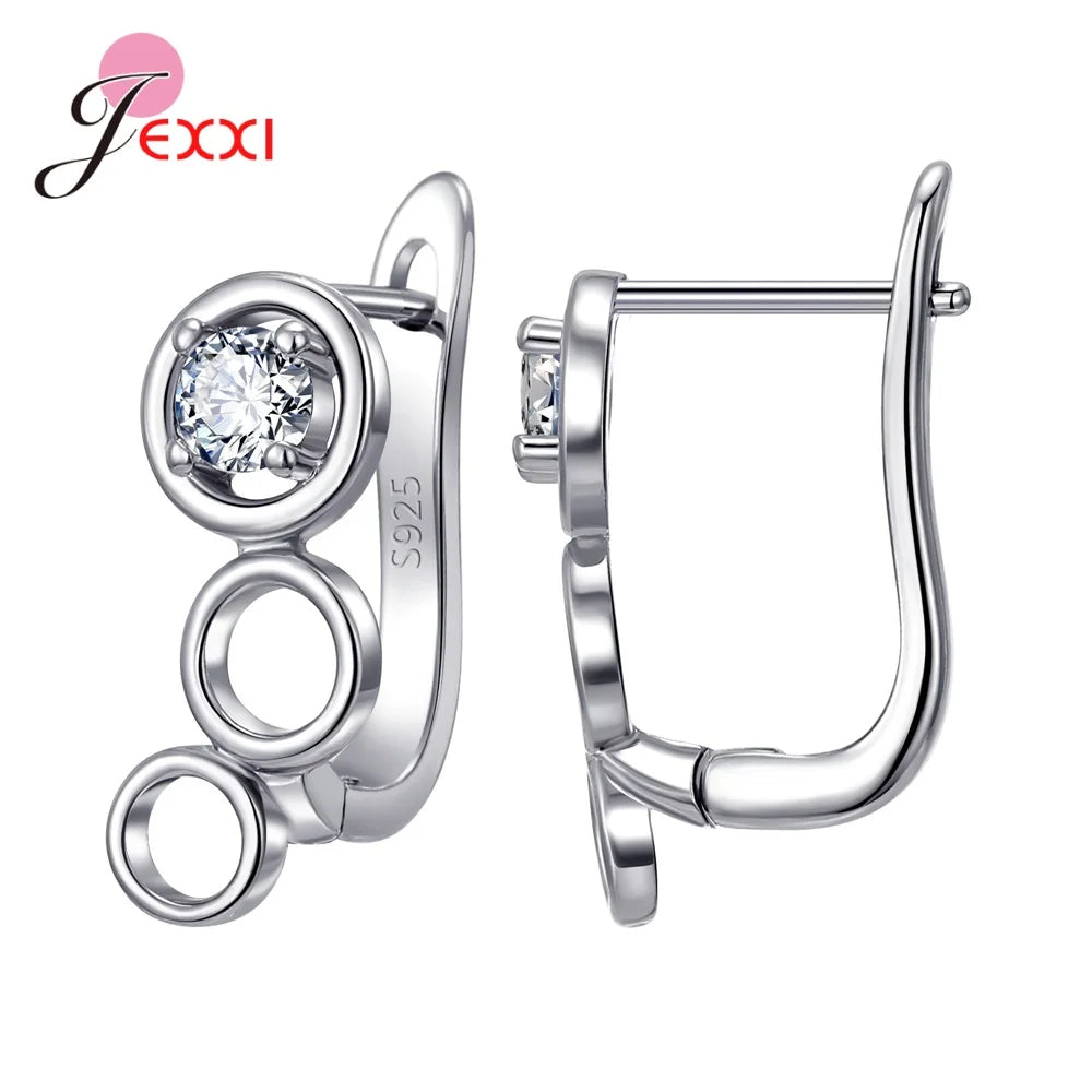 Fashion DIY Cubic Zirconia Earrings Hook Rhinestone 925 Sterling Silver Earring Findings For Handmade Jewelry Accessories
