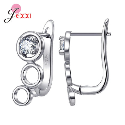 Fashion DIY Cubic Zirconia Earrings Hook Rhinestone 925 Sterling Silver Earring Findings For Handmade Jewelry Accessories