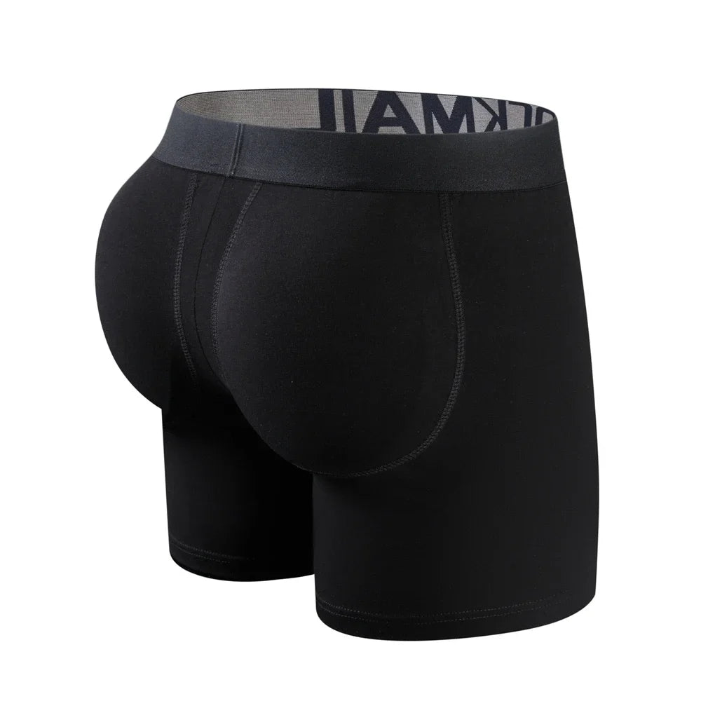 Men Sexy Padded Long Boxer Underwear Butt-Enhancing Trunk with Removable Two Pads Butt Lifter Pouch Shorts Gay Male Panties