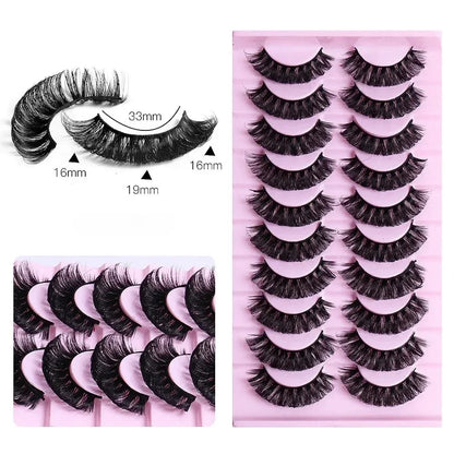 10 Pairs D Curl False Eyelashes Russian Volume Strip Lashes Fluffy Thick Wispy Fake Eyelashes for Party Stage Makeup