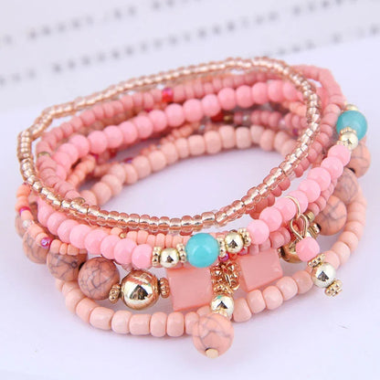 Bohemian Beads Charm Bracelets & Bangles for Women Fashion Love Feather Tassel Bracelet Multilayer Bracelet Femme 2024New