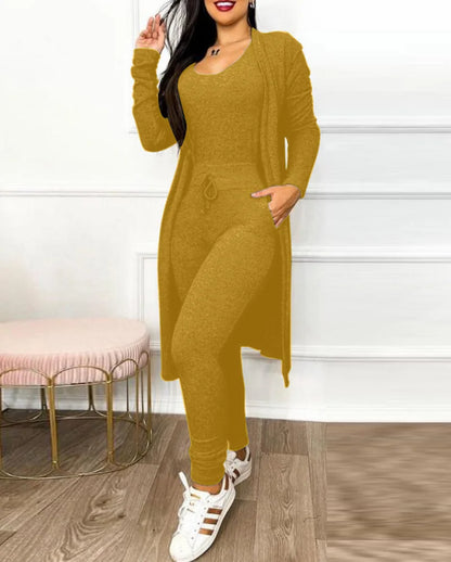 Jumpsuit & Coat Set Autumn Women Drawstring Pocket Pants Sets One