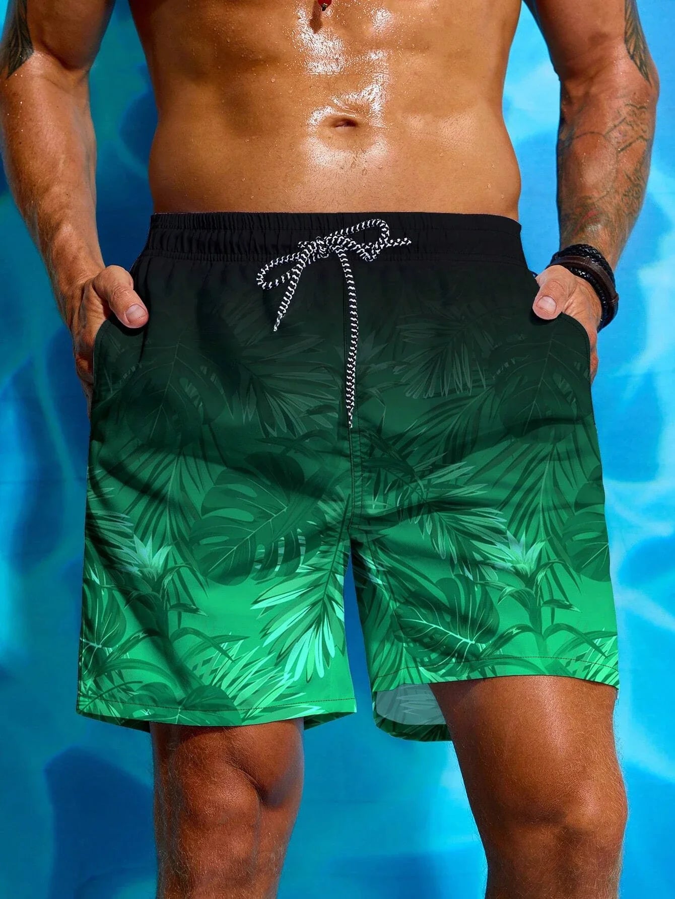 Men's Hawaiian 3D Gradient Palm Tree Pattern Beach Shorts Quick Dry Outdoor Leisure Sports Shorts Fashion Men's Shorts