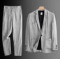 Cotton Linen Men's 2‑Piece Suit Lightweight Slim Fit Breathable Casual Suit Set for Office Wedding Sun Protection