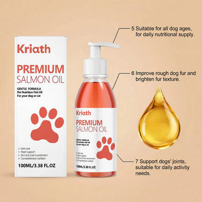 100ml Premium Salmon Oil for Dogs Omega 3 Fish Oil Liquid Supplement for Shiny Coat Dry Skin Relief Joint & Heart Care