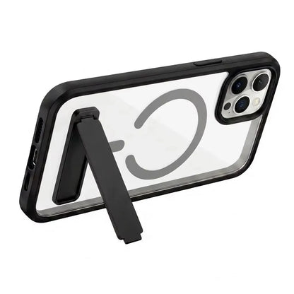 Clear Black Magnetic Cover with Foldable Stand for iPhone 17 11 13 Series 14 16 15 Pro Max 12 Mini Anti Yellow Case Cover Slim