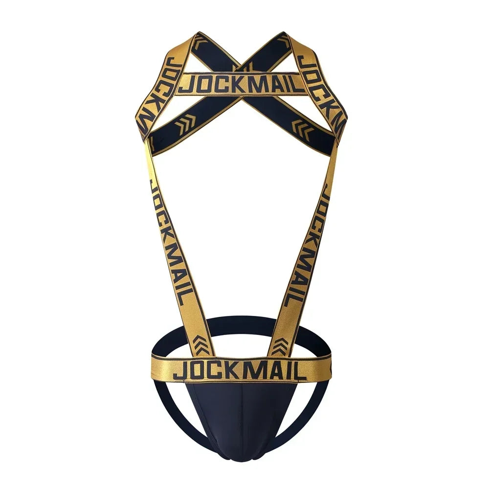 Men's Jockstrap Underwear Bodysuit Suspender Jumpsuits Sexy Lingerie Men Harness Hollow Out Bondage Elastic Hole Erotic Costume