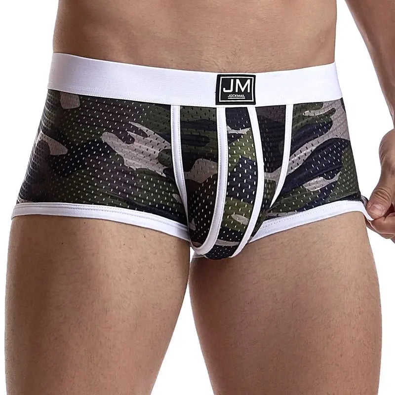 Camo Boxer Briefs Mesh Underwear Breathable for Gym/Running/Outdoor Sports Trunks Shorts Cueca Gay Male Panties Underpants