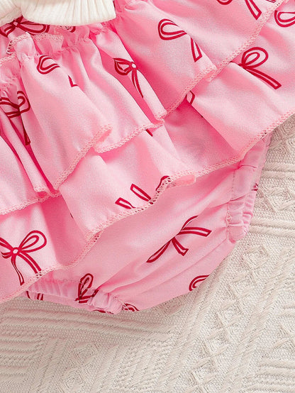 Baby Girl Summer Cute Bow Decoration Camisole Printed Bow Ribbed White
