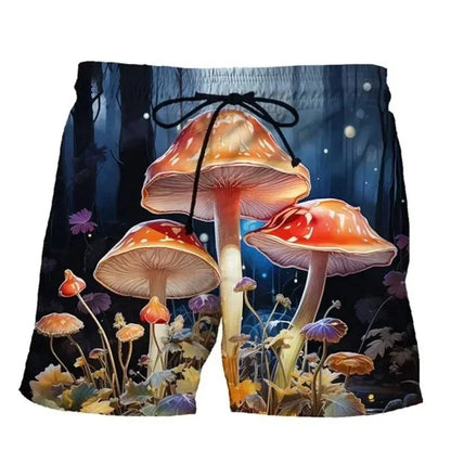 3d Printing Plants Mushroom Beach Shorts For Men Casual Summer Surfing Board Shorts Cool Street Loose Short Pants Clothes