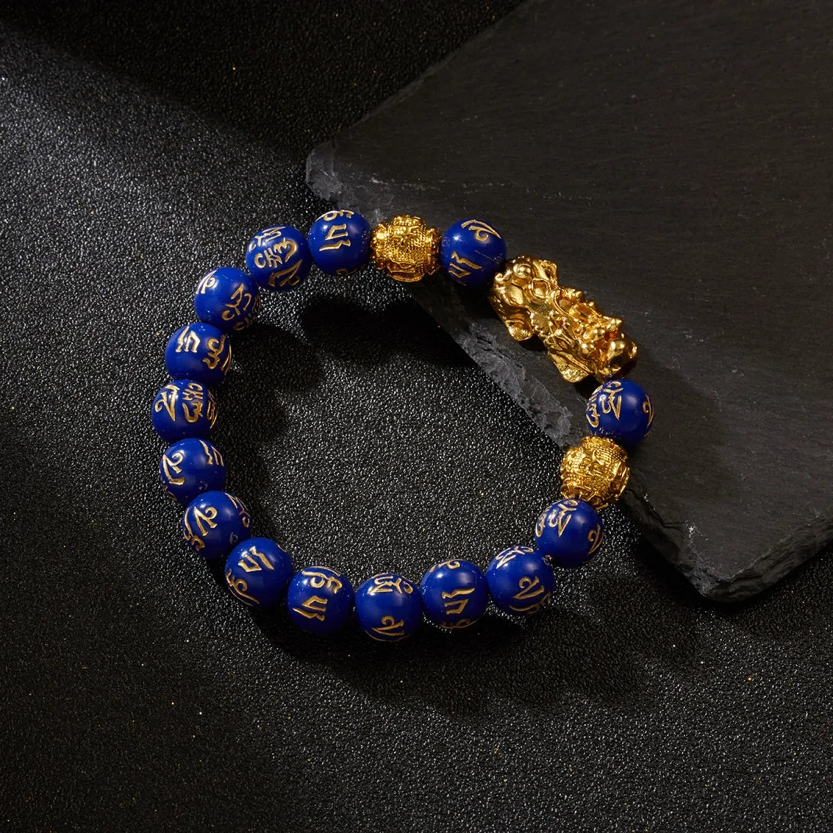 Feng Shui Gold Color Pixiu Bracelet For Women Men Chinese Lucky Wealth Black Obsidian Crystal Natural Stone Beads Bangle Jewelry