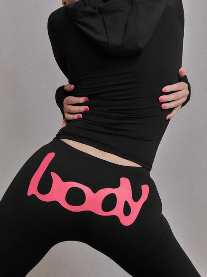 Letter Print Hooded Tracksuit Set for Women