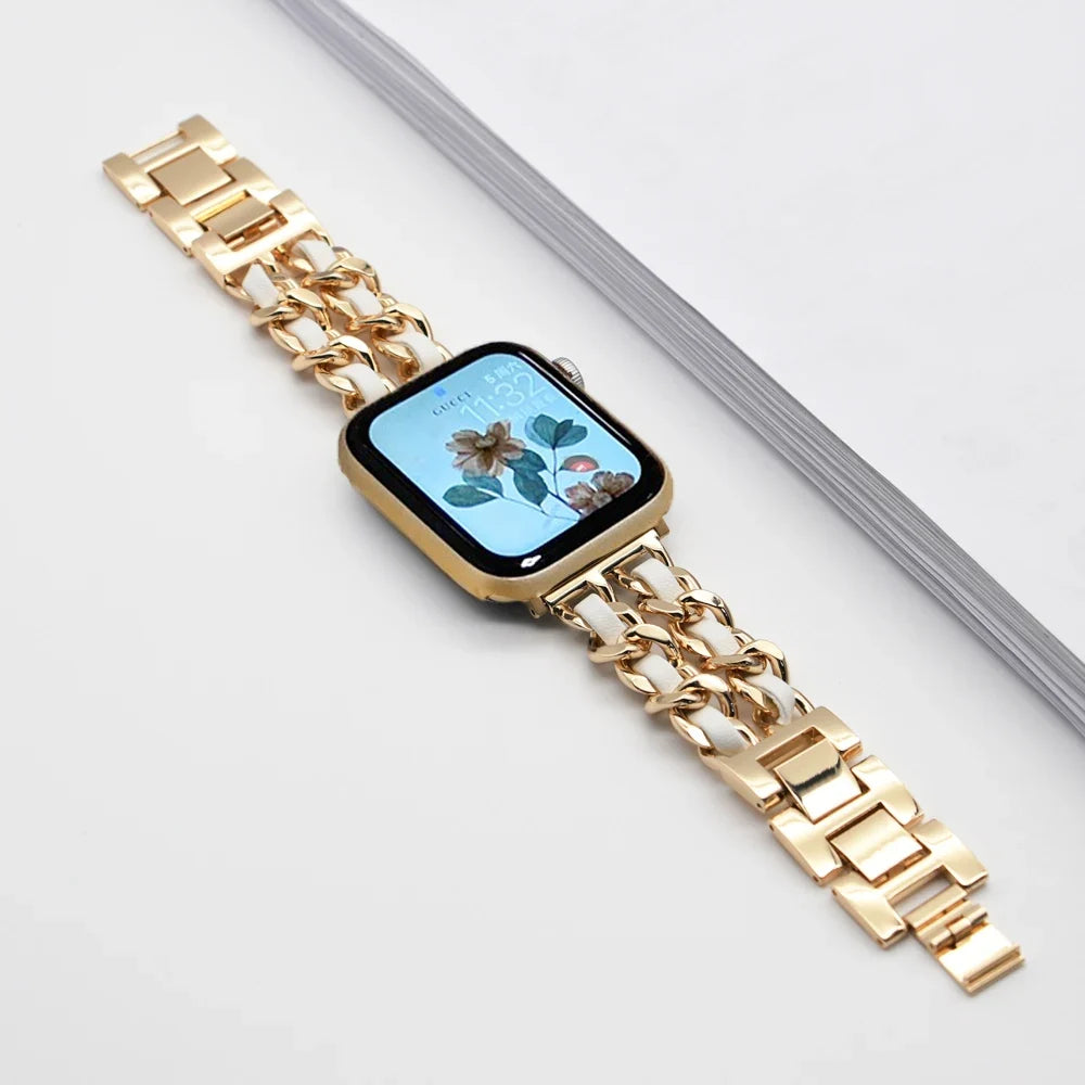 Apple Watch Woven-Accent Chain Bracelet Band