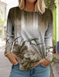 2024 women's fashion tops long sleeve round neck pullover casual long sleeve tshirt new 3d printed striped gradient floral print