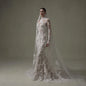 Ivory Lace Mermaid Wedding Dresses for Bride Removable High Neck Long Sleeve Backless Garden Beach Bridal Gown Customized