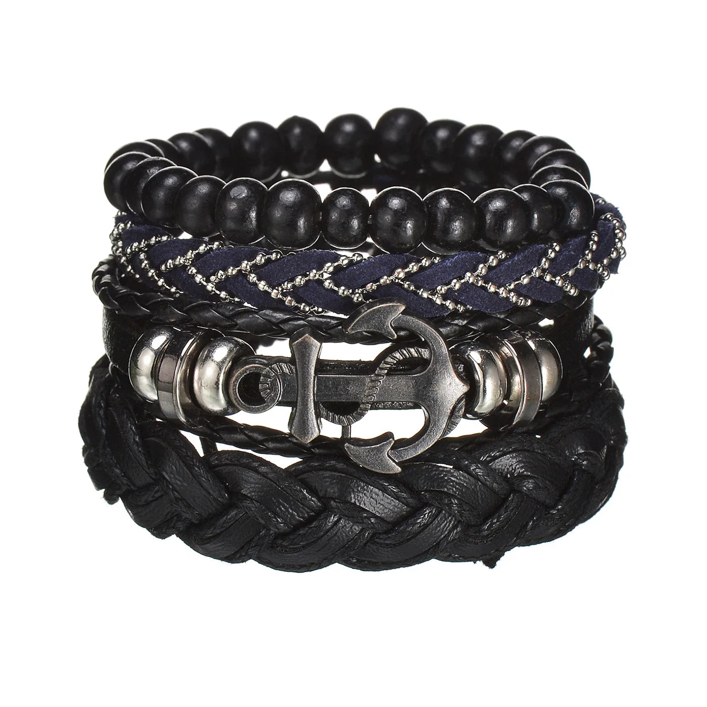 MeMolissa New Fashion Braided Wrap Leather Bracelets for Men High Quality Vintage Charm Wood Beads Ethnic Tribal Wristbands