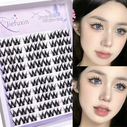 10Rows Cluster False Eyelashes Voluminous Fluffy Thick Natural Curling Lash Manga Eyes，Anime Lash Style，Suitable for Beginners