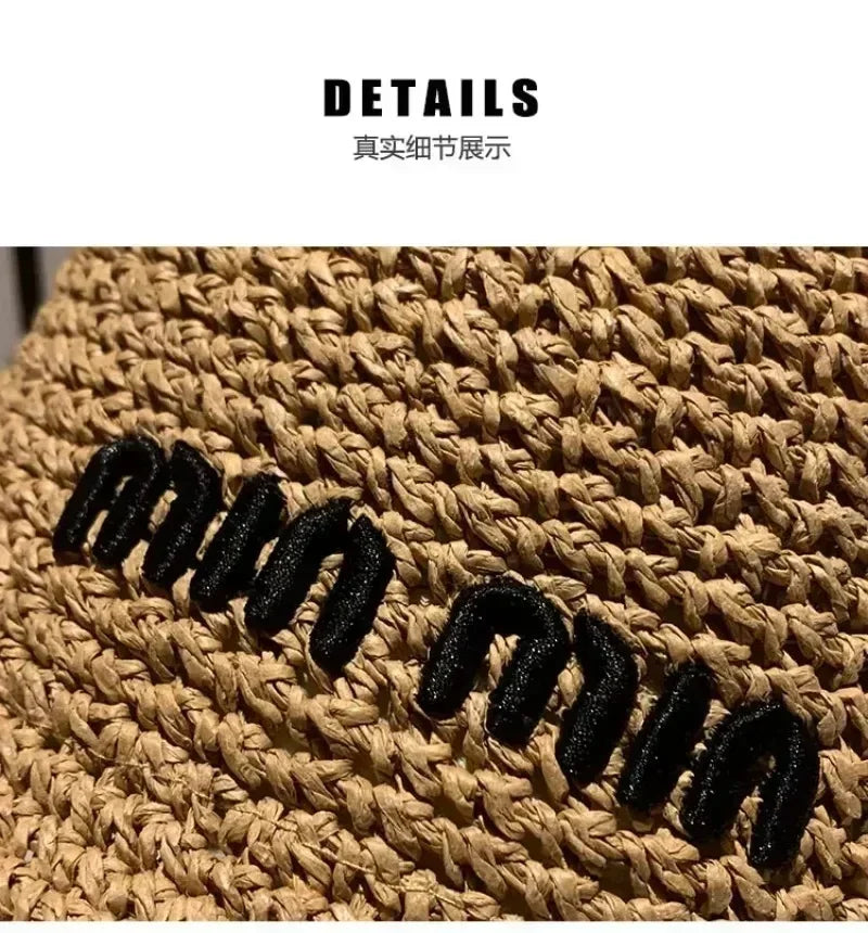 2025 Letter Sun Hat for Women Straw Beach Hats Women Large Wide Brim  Foldable Hat  Fashion Designer Outdoor Korean Bucket Hat