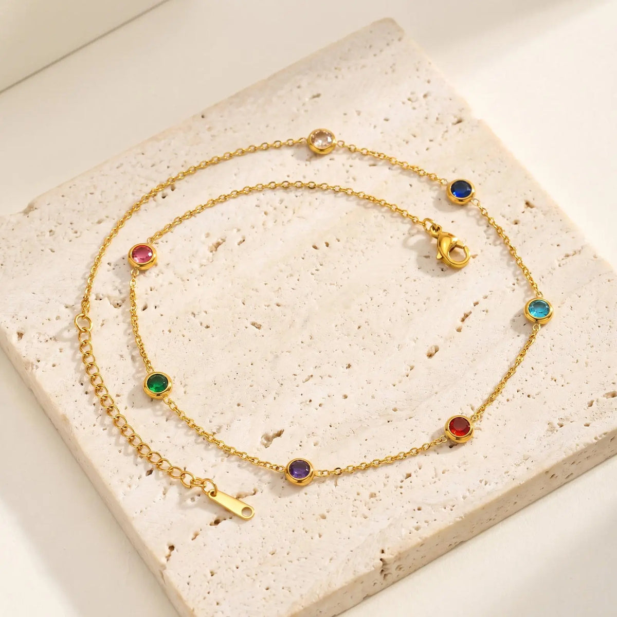 Dainty Colorful CZ Station Choker Necklace, Womne's Gold Plated Stainless Steel Chain Tarnish Free Stackable Jewelry Waterproof