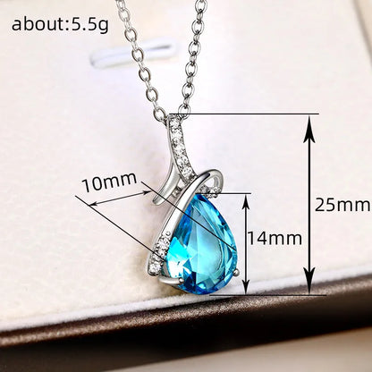 Huitan Elegant Women Pendant Necklace Fresh Style Wedding Anniversary Accessories Inlaid Shining Blue CZ Daily Trendy Jewelry