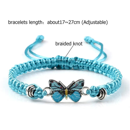 Handmade Braided String Bracelet For Women Blue Butterfly Pendant Adjustable Charm Bracelets&Bangles Fashion Girl Jewelry Gifts