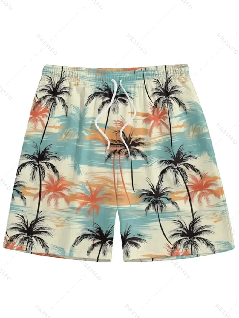 Men's Hawaiian 3D Palm Tree Pattern Beach Shorts Quick Dry Outdoor Leisure Sports Shorts Fashion Men's Shorts