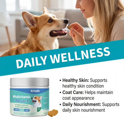 Kriath 10-in-1 Multivitamin Dog Supplement - Promotes Skin and Hair Health, Supports Gut Health, Mobility and Overall Health