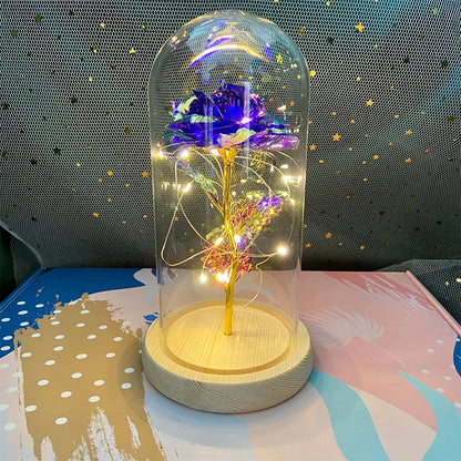LED Valentine Day Gift For Girlfriend Eternal Rose Light 24K Gold Foil Flower In Glass Cover Mothers Day Wedding Bridesmaid Gift