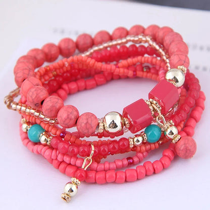 Bohemian Beads Charm Bracelets & Bangles for Women Fashion Love Feather Tassel Bracelet Multilayer Bracelet Femme 2024New