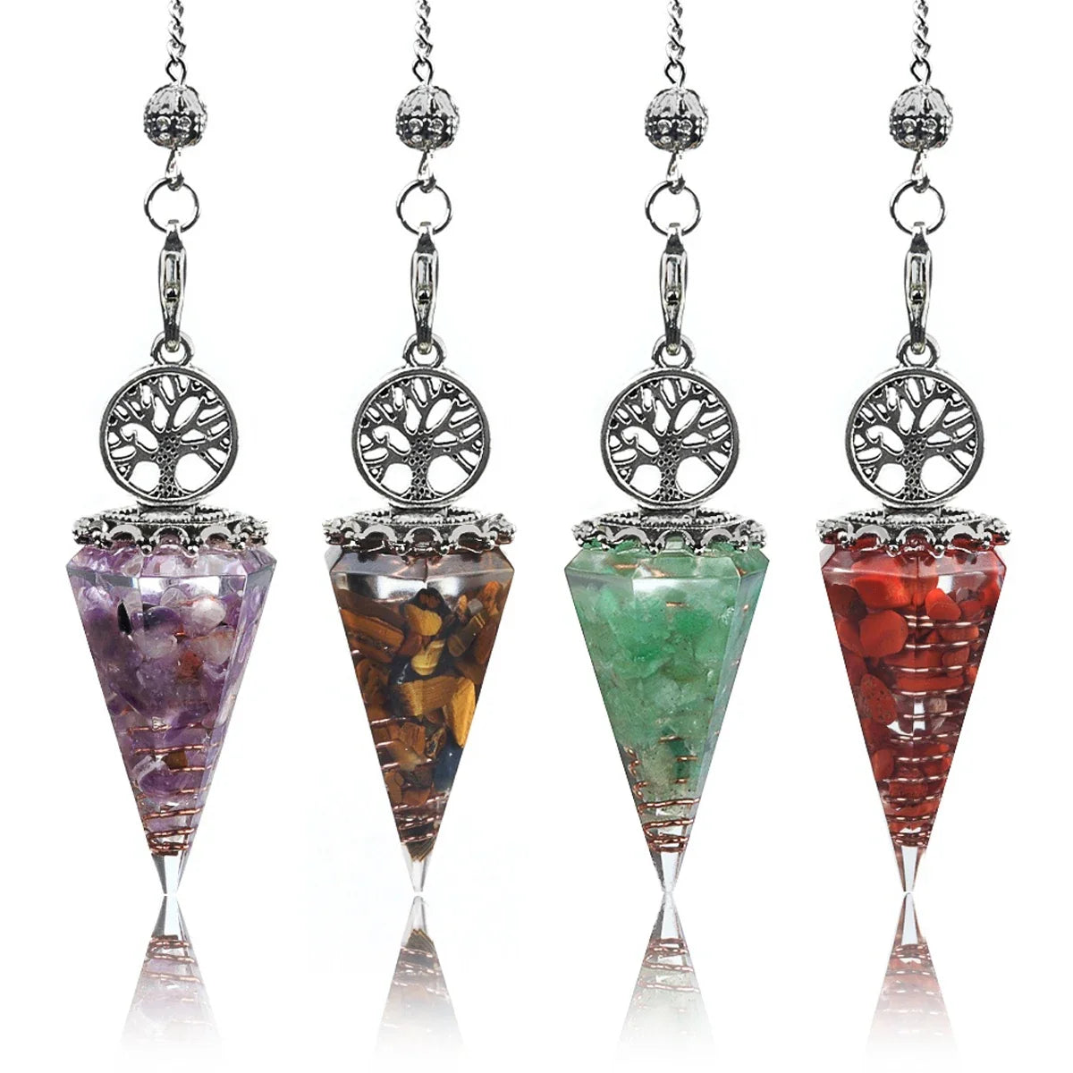20x52mm Natural Stone Pendulum Tree of Life Hexagonal Cone Crushed Stone Aventurine