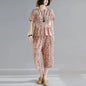 5XL Middle Aged Female Pants Suit Cotton Two Piece Set Women Summer