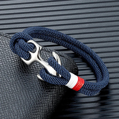 MKENDN Creative Contrast Double Strand Anchor Bracelets Men Women Nautical Survival Rope Bracelets Stainless Steel Anchor Buckle